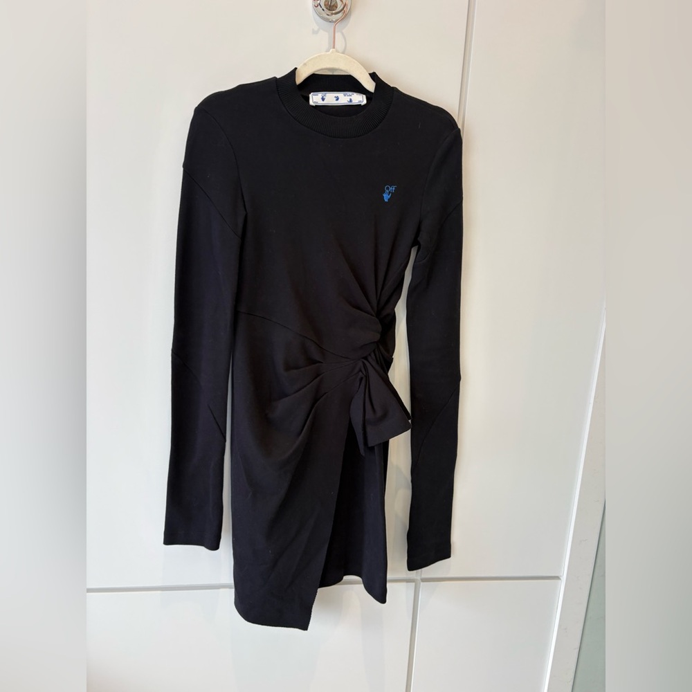 Off-White Mariacarla Wrap Dress Black Size 38 Knot Detail Mini Like New (US 4-6) - Picture 9 of 12